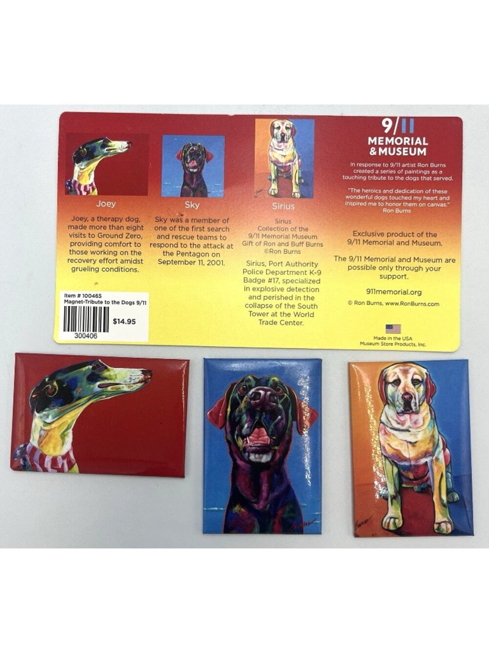 9/11 Memorial & Museum Refrigerator Magnet Tribute to Dogs Ron Burns Artist 911